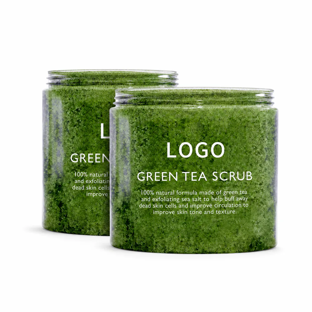 Green Tea Scrub private label cleanser product packaging on a white background
